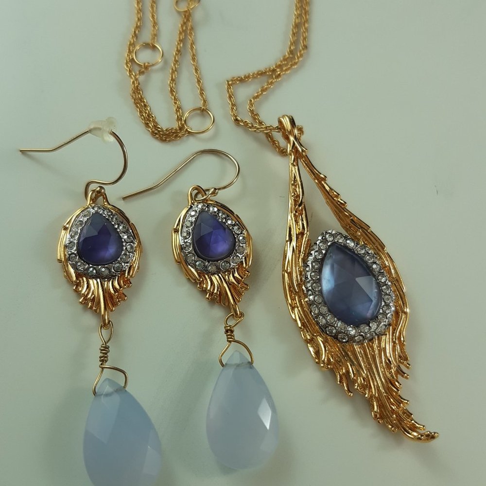 Retired Alexis Bittar Set Necklace Pendant and Drop Earrings with Amethyst